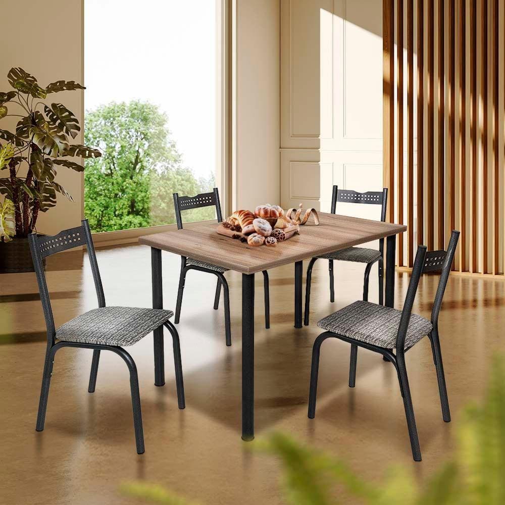 Mesa De Cozinha Retangular 110 cm Com 4 Cadeiras Preto Carvalho Manteiga Adel Shop JM