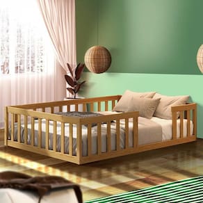 Cama Casal Com Grade De Proteção Nogueira Com Colchão Daron Shop Jm