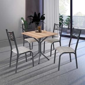 Mesa De Jantar Quadrada Com 4 Cadeiras Em Aço Preto Carvalho Com Estofado Manteiga Bollua Shop Jm