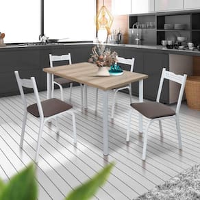 Mesa De Jantar 4 Lugares Para Apartamento Pequeno Branco Carvalho Alba Shop JM