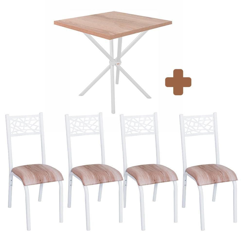 Mesa De Aço Com 4 Cadeiras Em Aço Branco Carvalho Com Estofado Capuccino Shele Shop Jm