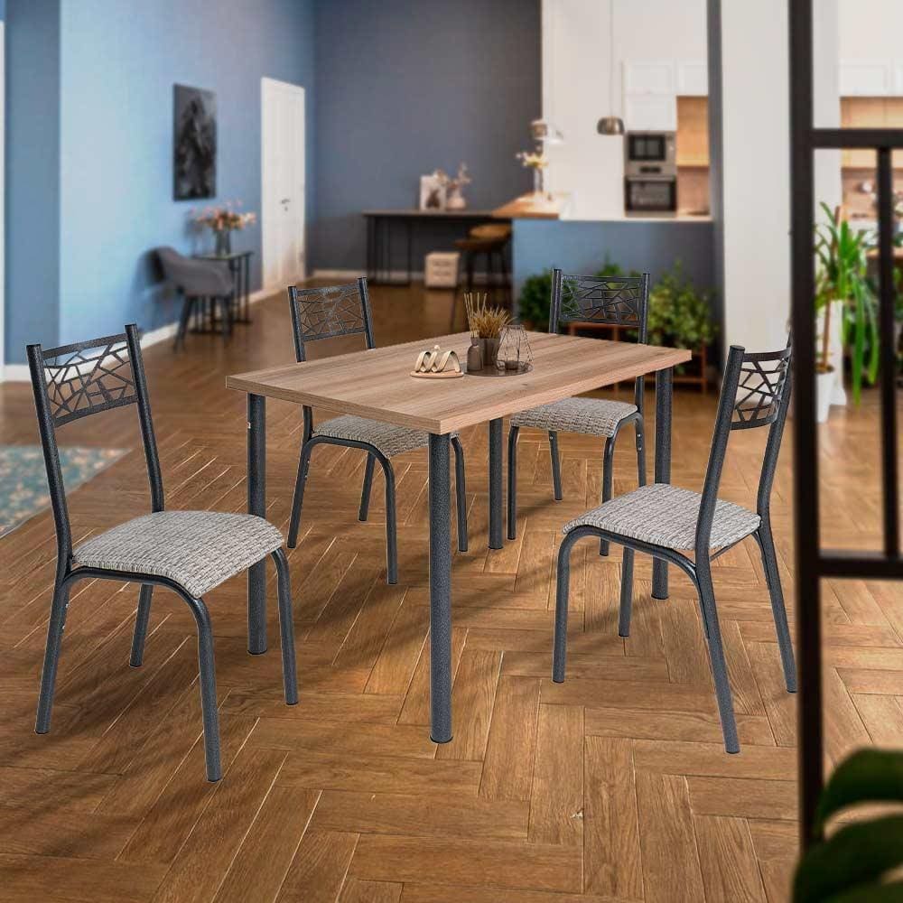Mesa Tubular Com 4 Cadeiras Em Aço Preto Carvalho Com Estofado Manteiga Noval Shop Jm