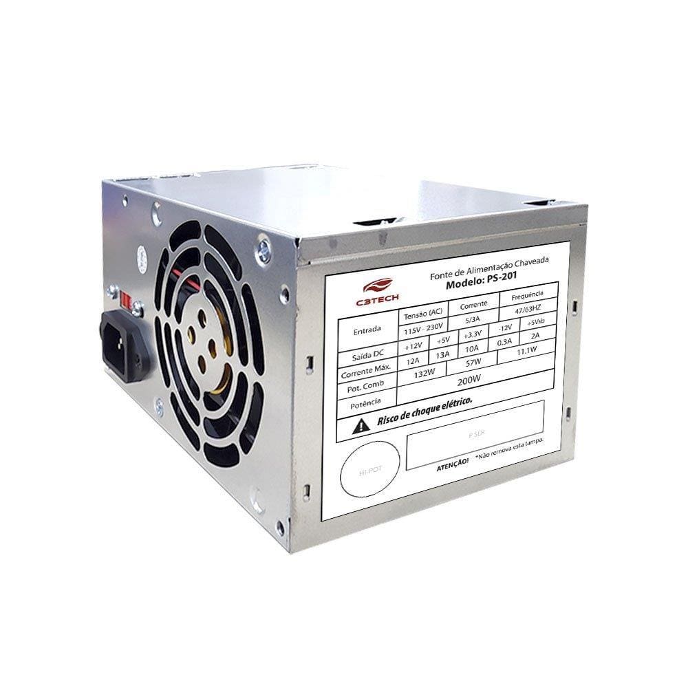 Fonte de Alimentação C3Tech ATX PS-201 200W Fan 8cm sem Cabo