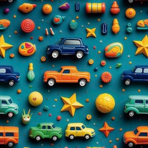 Papel de Parede Auto Colante Infantil Azul Brinquedinhos Quarto Menino Vinil Lavavel 9m