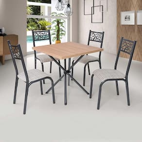 Mesa Quadrada 75X75 Com 4 Cadeiras Em Aço Preto Carvalho Com Estofado Manteiga Jade Ciplafe