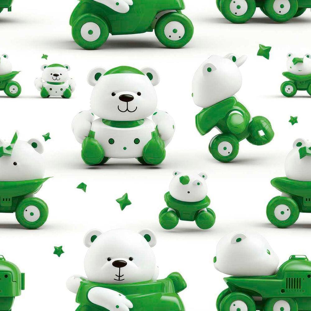 Papel de Parede Auto Colante Infantil Carrinho Urso Branco Decorado Quarto Criança Lavavel 12m