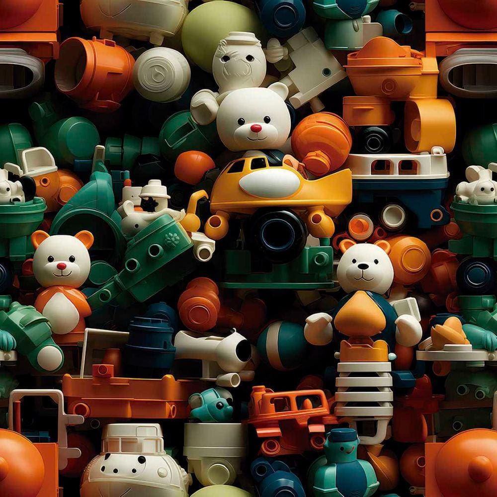 Papel de Parede Auto Adesivo Brinquedos Coloridos Quarto Infantil Decorativo Lavavel Vinilico 12m