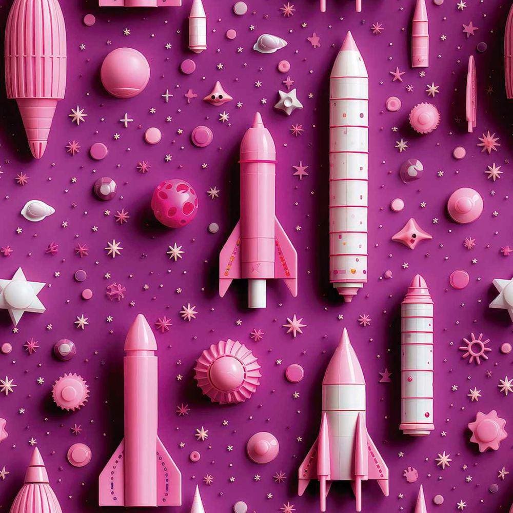 Papel de Parede Auto Adesivo Quarto Menina Foguete rosa infantil decorativo Lavavel 15m
