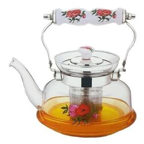 Chaleira de Vidro Alça em Cerâmica C/ Infusor de Chá 1L