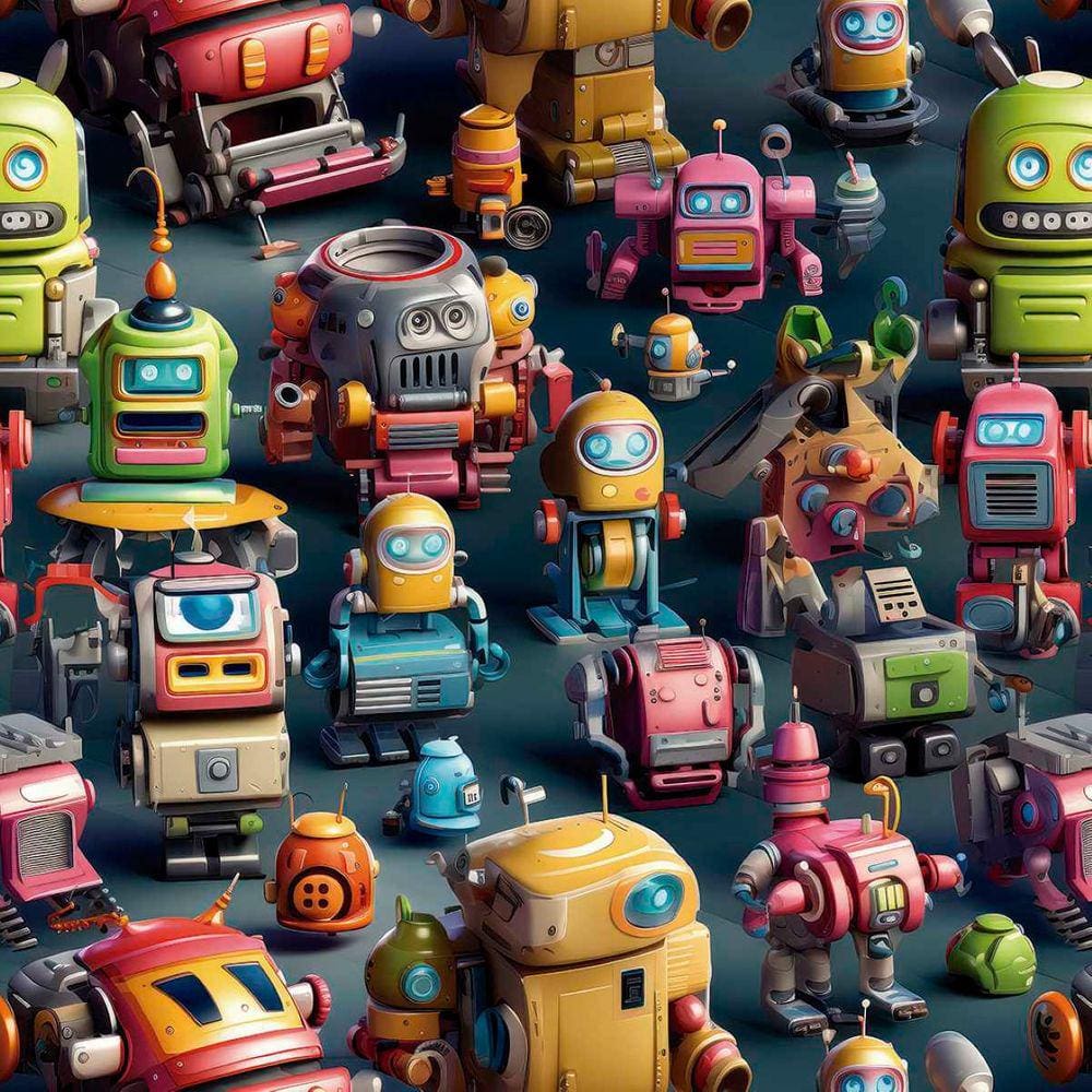 Papel de Parede Auto Adesivo Robô Colorido Infantil Decorado Quarto Criança Bebê Lavavel 3m