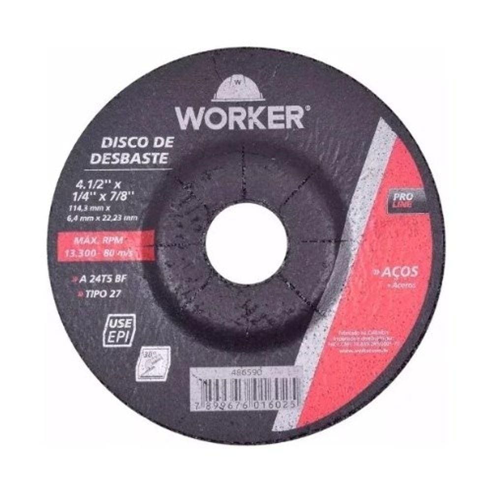 Disco de Desbaste 4.1/2 x 1/4 x 7/8 Pol. - Worker