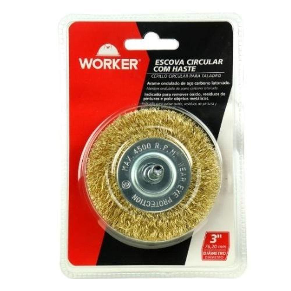 Escova Circular com Haste 3 Pol. Latonado - Worker