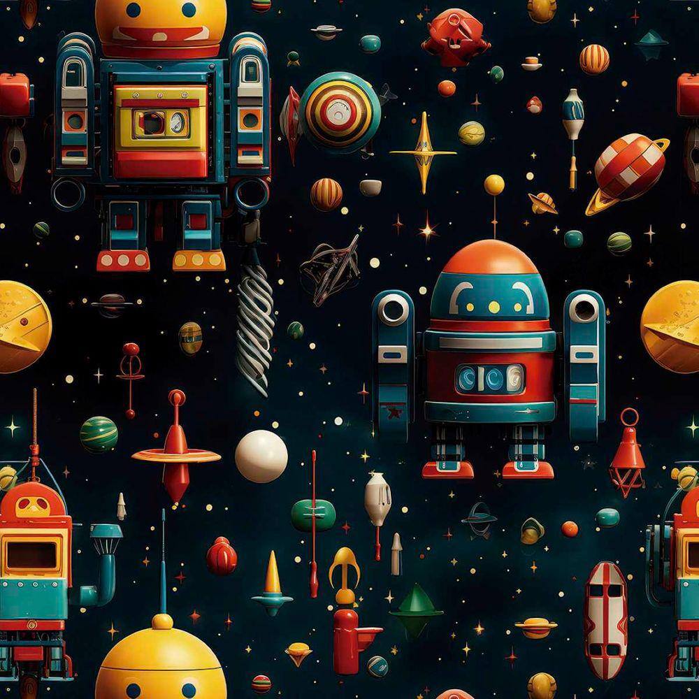 Papel de Parede Auto Adesivo infantilRobô Espacial Colorido decoradoLavavel Quarto Menino 18m