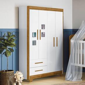 Guarda Roupa de Bebê 4 Portas Fly Flex Branco/Ypê