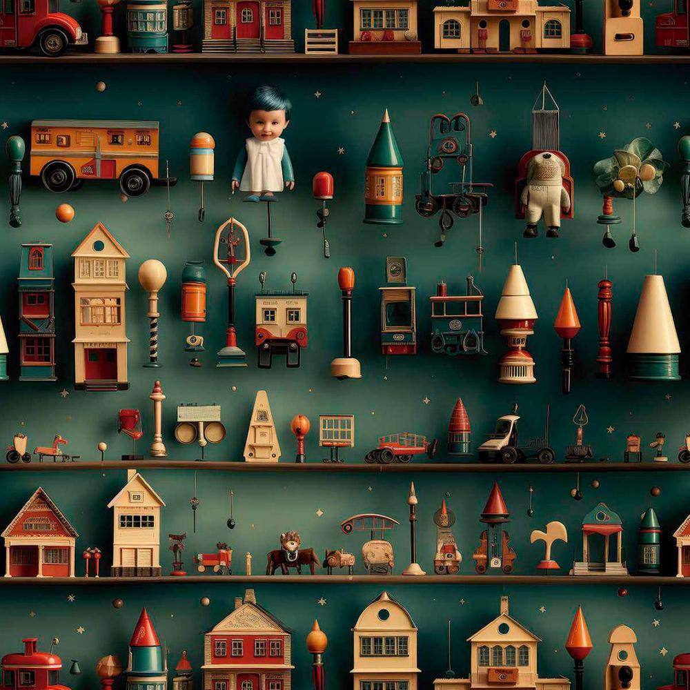 Papel de Parede Auto Colante Infantil Cidade de Brinquedo Verde Vinil quarto criança decorado 15m