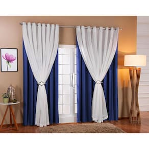 Cortina Voil Forro Blackout Tecido 4,00X2,20 Azul/Branco