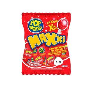 Pirulito Chicle Pop Mania Maxxi Morango C/24 Unid - 672g