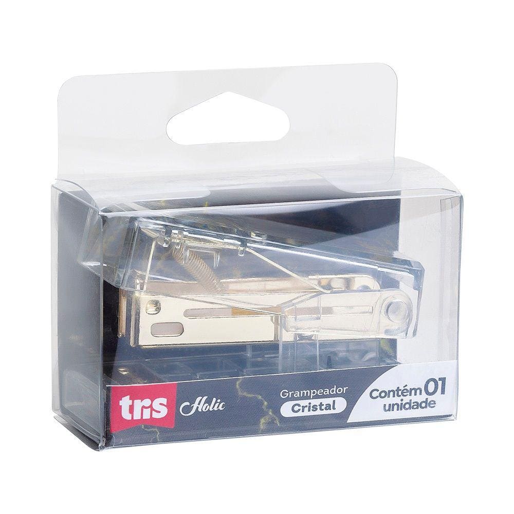 Mini Grampeador Cristal 26/6 Holic 20 Folhas 1 Unidade  - Tris | Grampear | Grampos | Escritorio | Escolar | Documentos