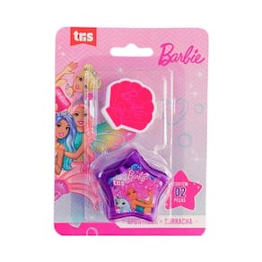 Apontador Com Deposito + Borracha Escolar Barbie - Tris | Magico | Personagem | Kit | Desenho | Rosa | Fofo | Brilhante