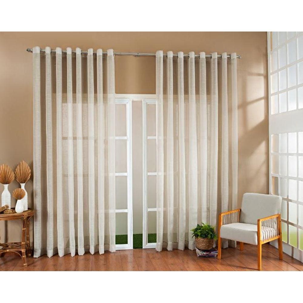 Cortina Luxo Gaze De Linho Bege 4,00X2,30 Quarto/Sala
