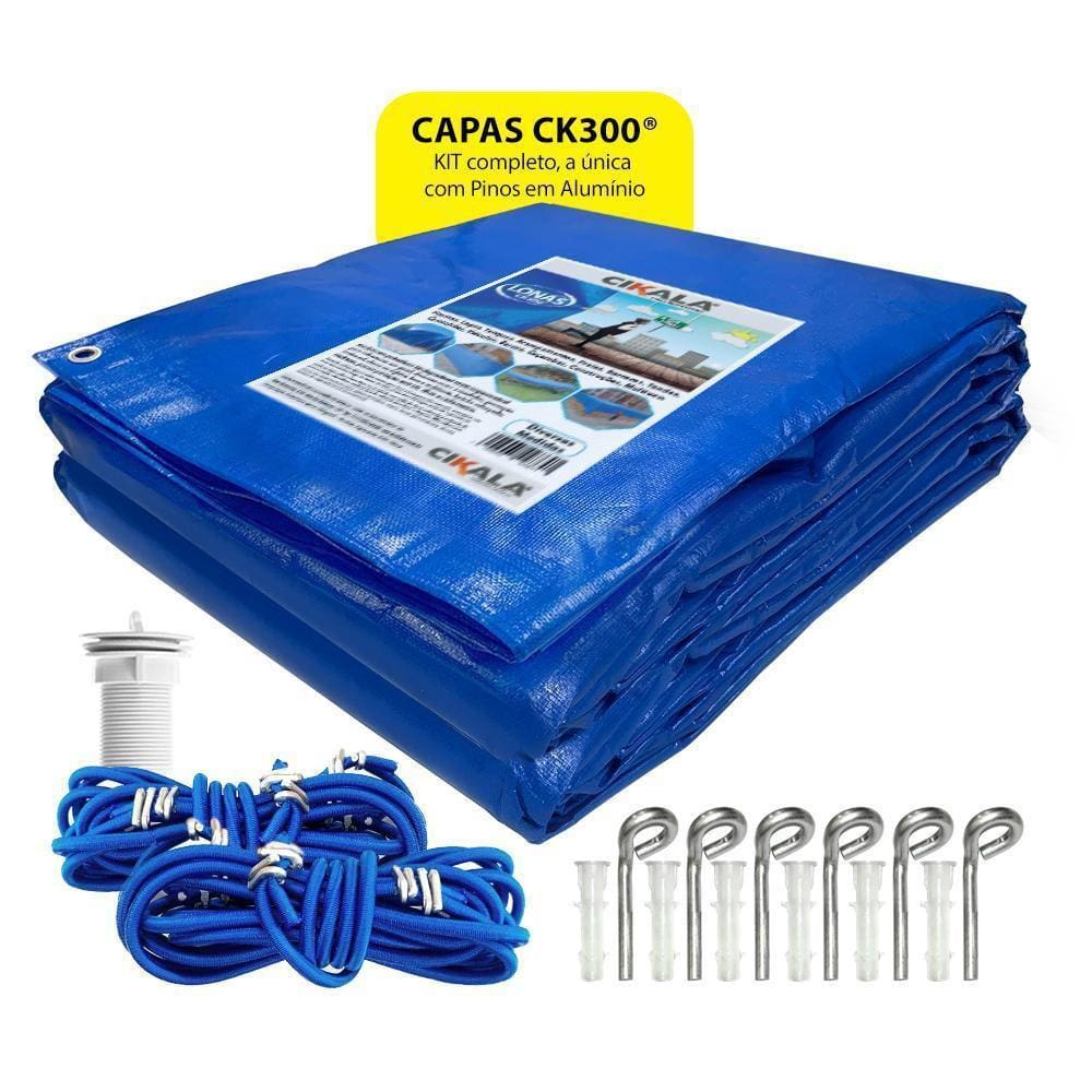 Capa De Piscina Azul Ck300 7.5X3.5 Ilhós A Cada Metro + Kit