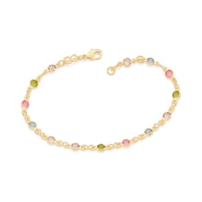 Pulseira Rommanel Folheada Ouro 18k Pedras Coloridas 19cm