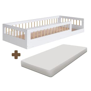 Cama Solteiro Infantil Com Grade De Proteção com Colchão Branco - Sova Shop