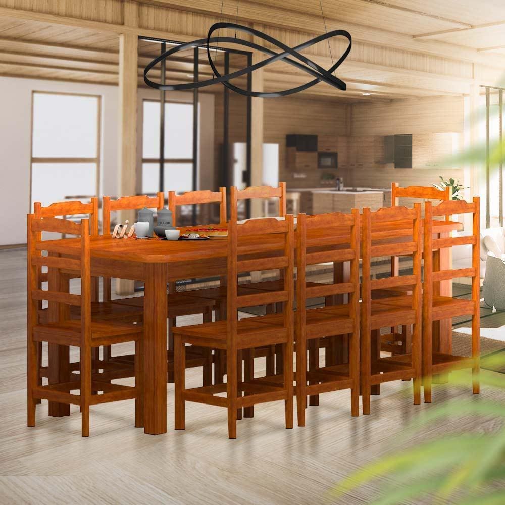 Mesa de madeira maciça com 10 cadeiras - Provença 220 x 88