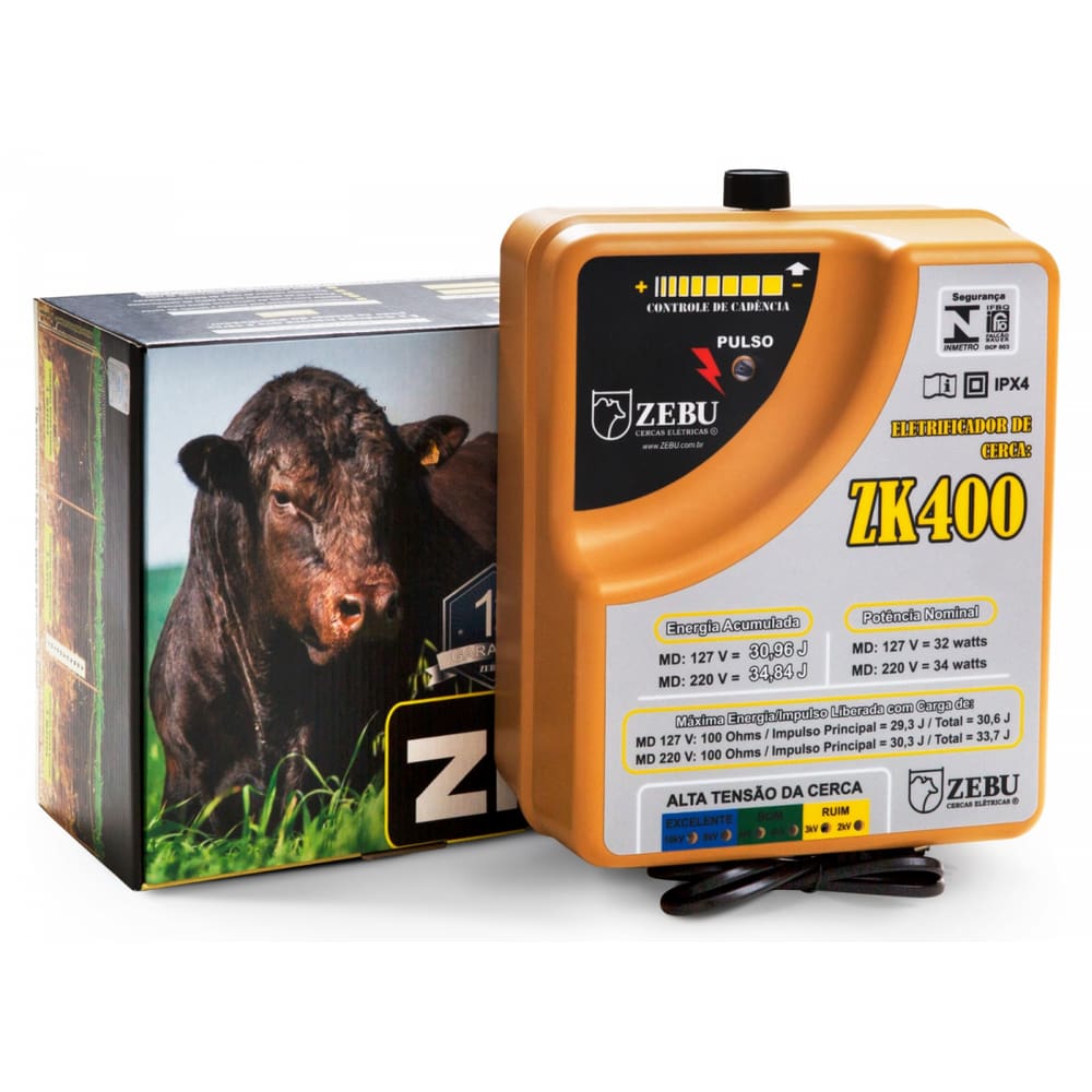 Eletrificador Cerca Zebu Zk400 220V 400Km Mais Potente