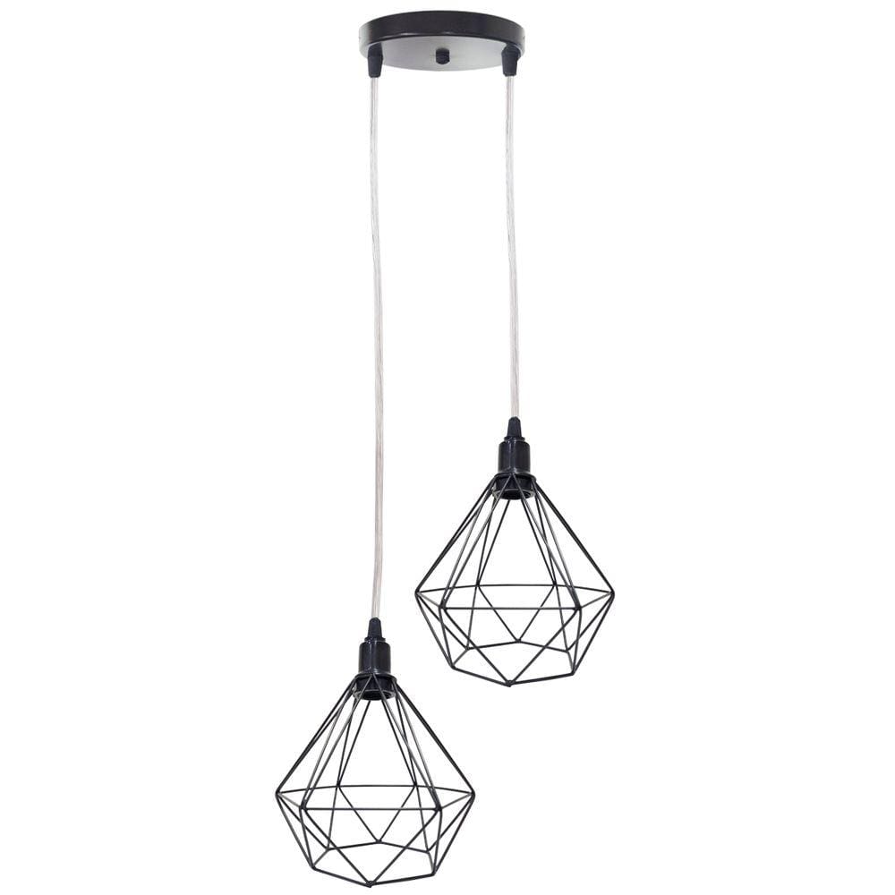 Lustre Pendente Aramado Duplo Diamante Cabo Cristal Regulável Luminária Agp Ilumini