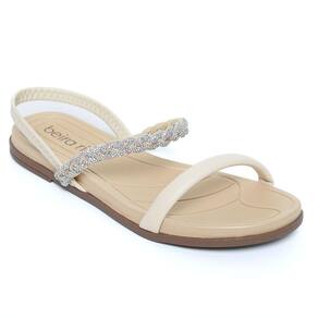Rasteira Beira Rio Trança Strass Feminina - Creme