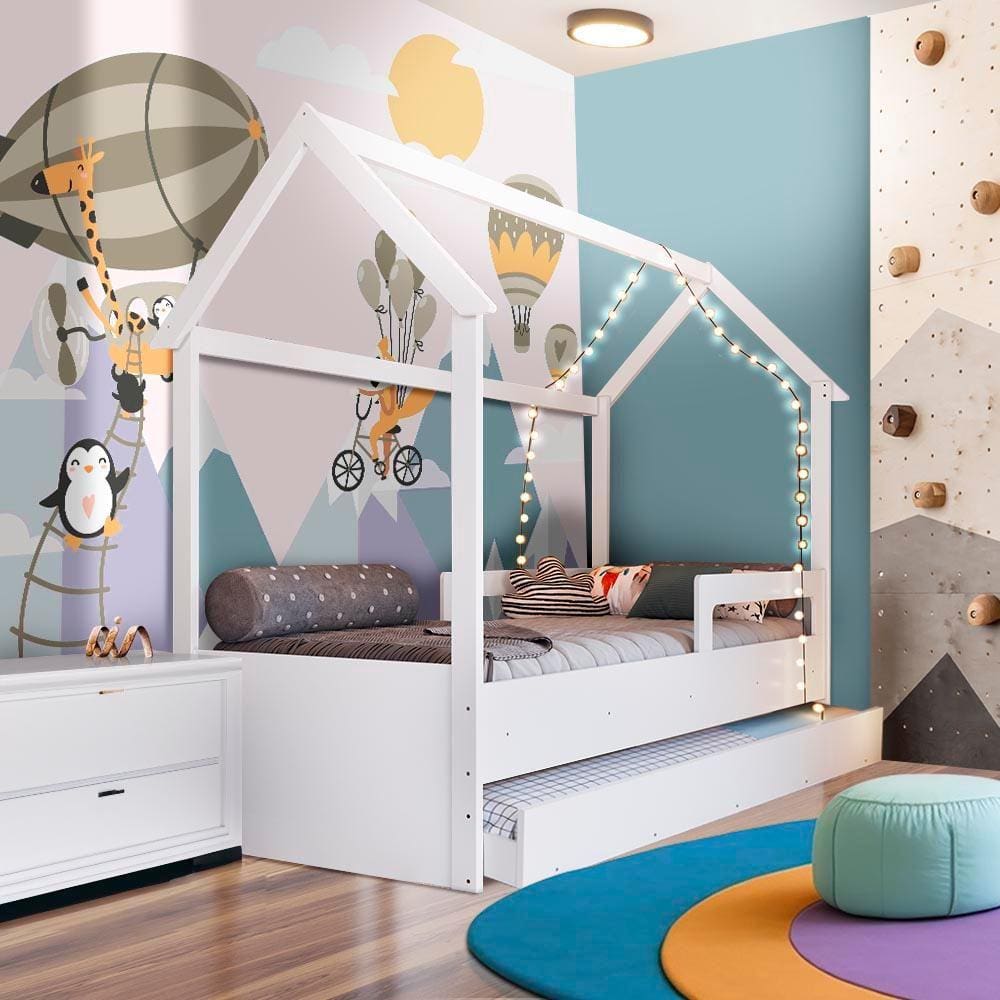 Cama Infantil Solteiro com Colchões e Auxiliar Branco - Carrossel Shop JM