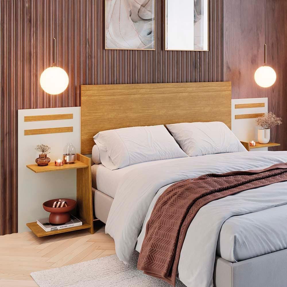 Cabeceira Com Nichos Para Cama - Off White Micah Shop Jm