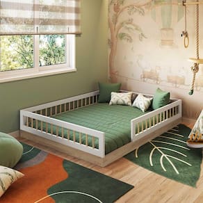 Cama Montessoriana Infantil para Casal com Colchão - Aveiro Oak Branco