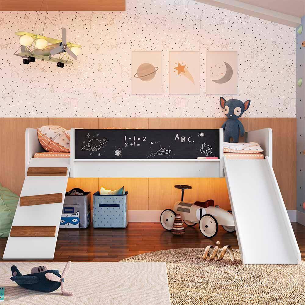 Playground Cama com Escorregador e Rampa Branco