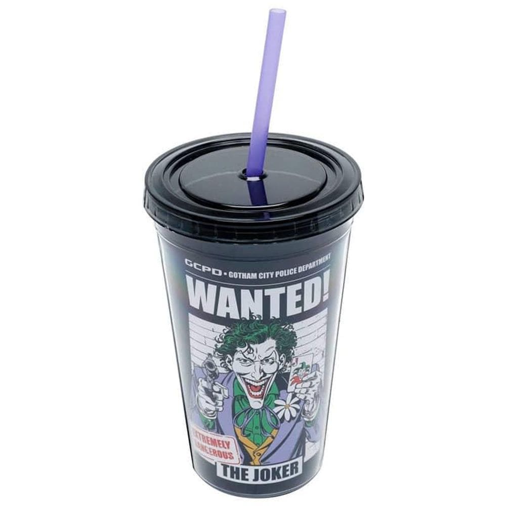 Copo Canudo Wb Joker Wanted Preto 9,5X9,5X15,5 Cm 500 Ml