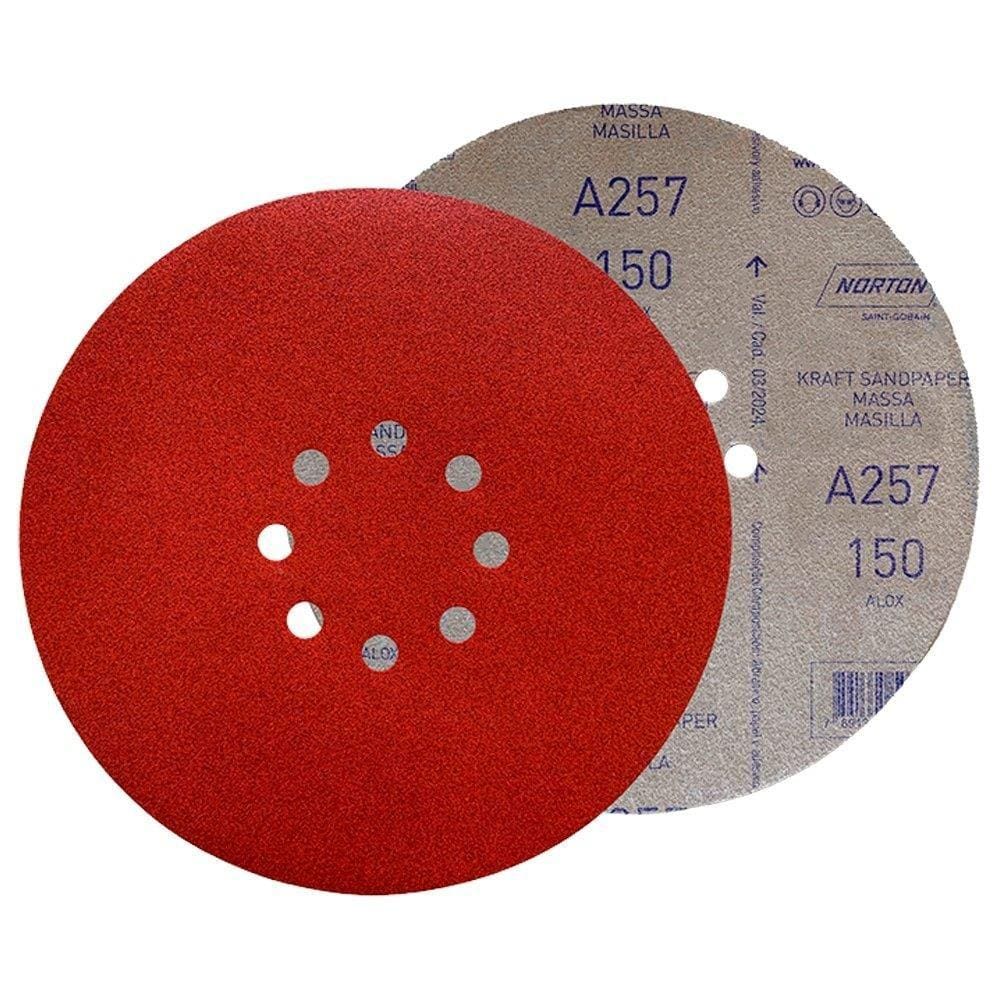 Disco Lixa Pluma Norton A257 225mm 8 Furos G150 - Embalagem com 10 Unidades