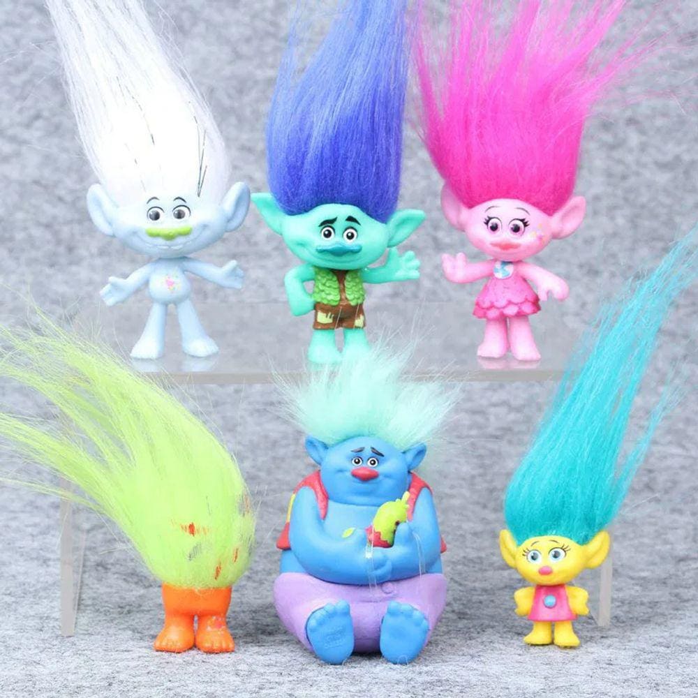Kit 6 Bonecos Trolls Miniaturas Disney Pvc
