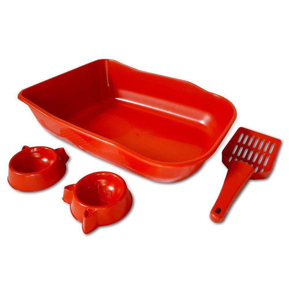 Kit Bandeja Caixa De Areia Gatos Single Vermelho Durapets
