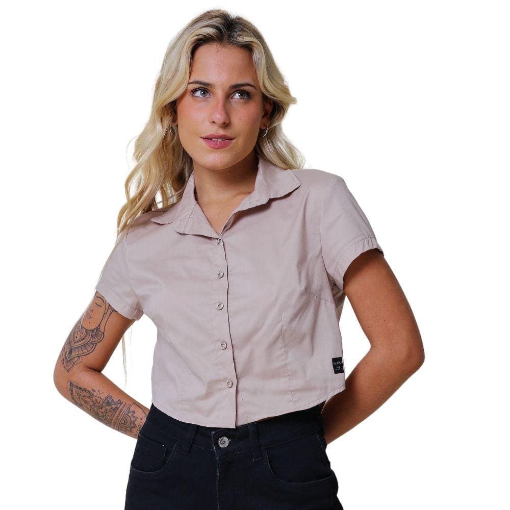 Camisa Feminina Cropped Tricoline Riu Kiu Areia 10647
