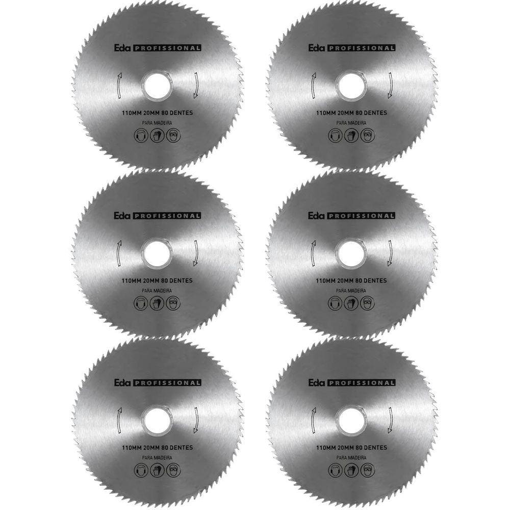 Kit 6 Discos Lâmina Serra 110mm Madeira 80 Dentes Eda