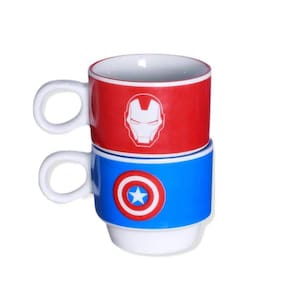 Torre 2 Xícaras Vingadores Porcelana 150ml Marvel - Branco