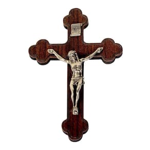 Cruz Crucifixo de Mão em Madeira e Metal 15 cm