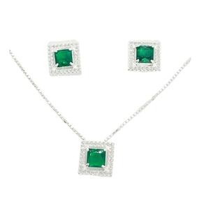 Conjunto Colar e Brinco Prata 925 Quadrado - Zircônia