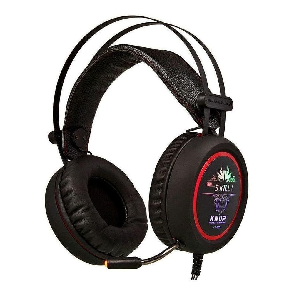 Fone de ouvido Gamer Knup KP-401 Preto/Vermelho LED