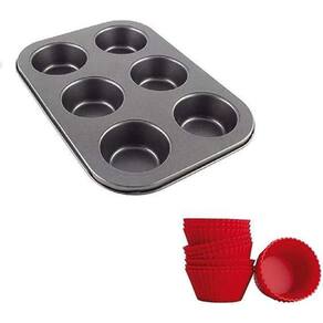 Forma Antiaderente 6 Cav + 6 Formas Silicone Cupcake Bolinho