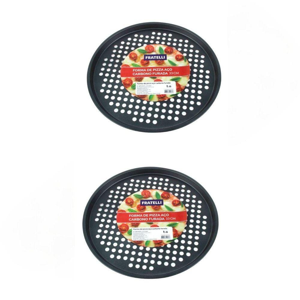 Kit 2 Formas Assadeiras Pizza Furos Antiaderente Fratelli
