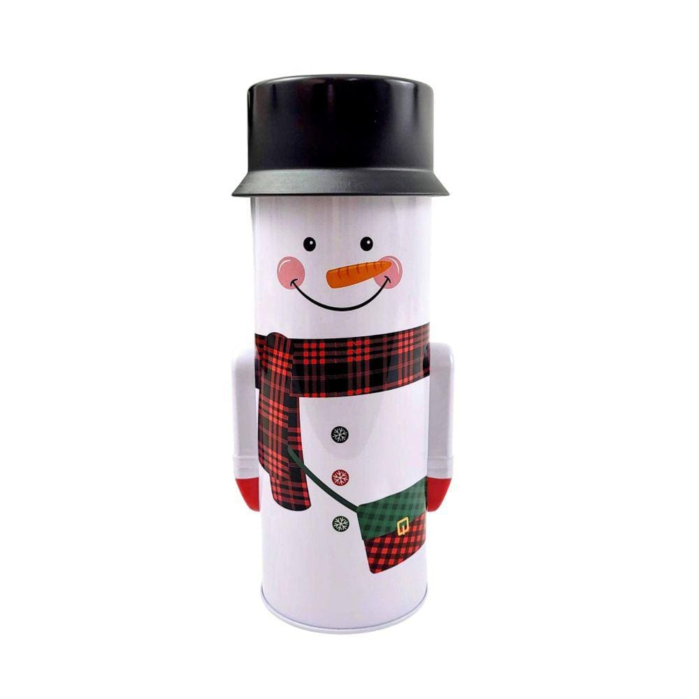 Lata Natalina De Metal 25X8Cm Pote Chapéu Boneco De Neve