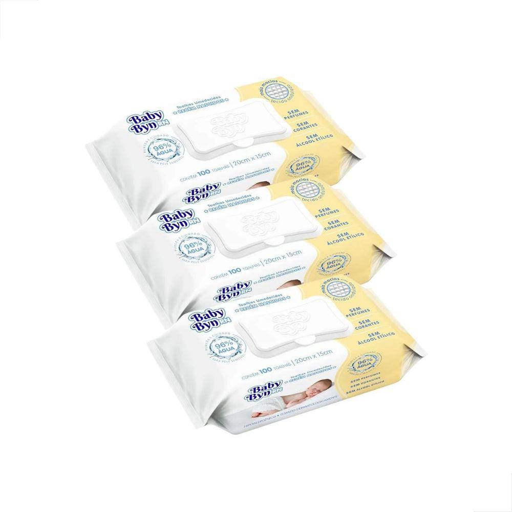 Kit Lenços Umedecidos Baby Byn 300 Toalinhas Recém Nascido