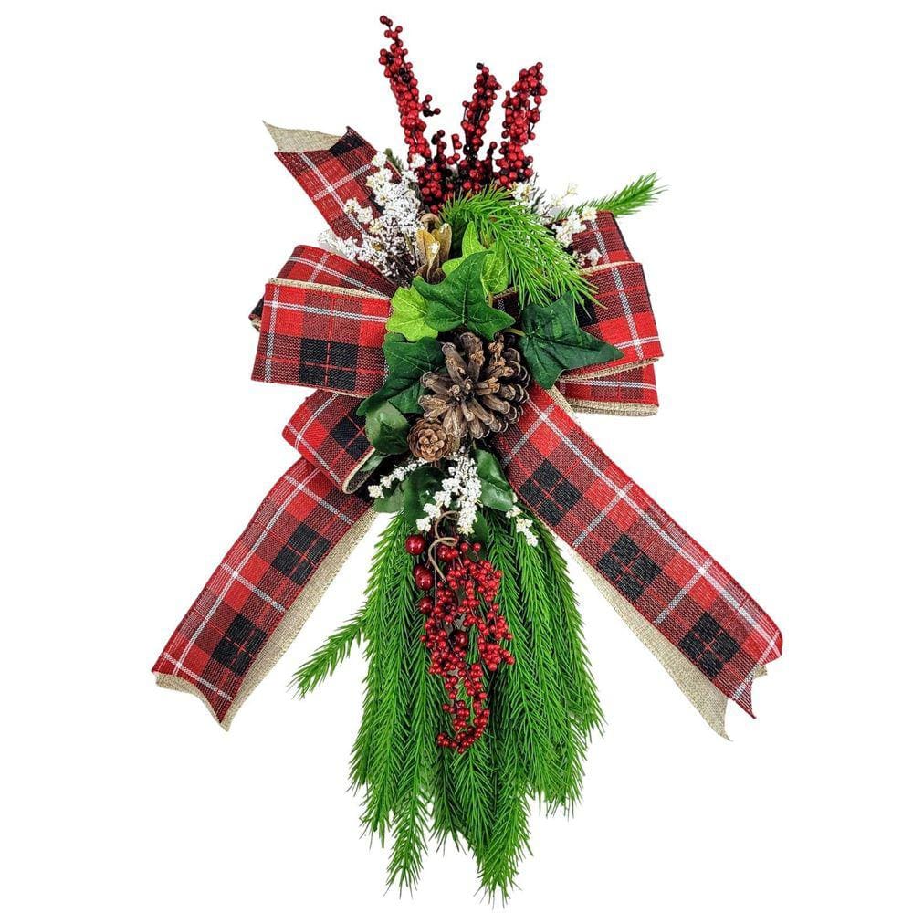 Laço Vermelho Xadrez 20X30X14Cm Para Árvore De Natal Gg